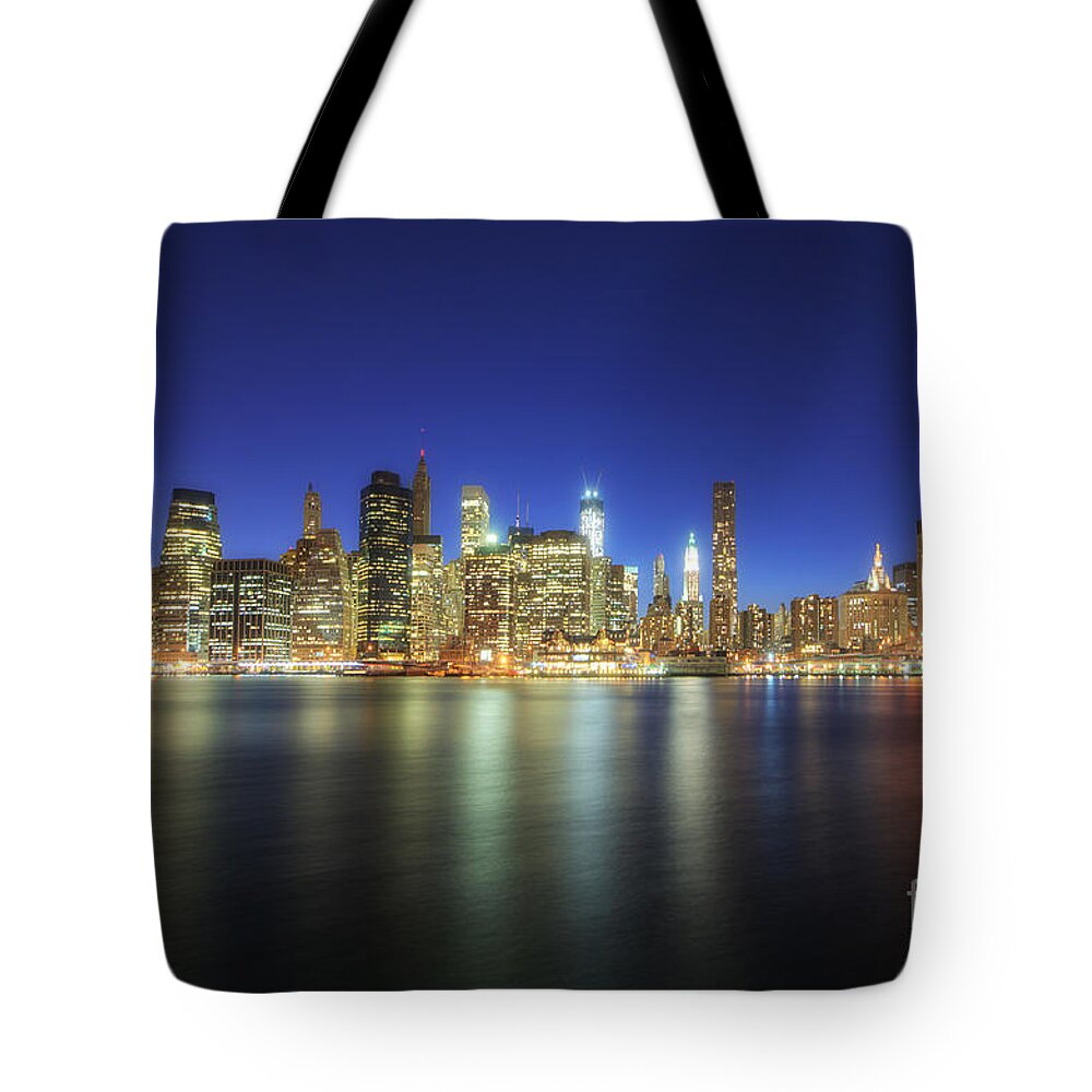 Yhun Suarez Tote Bag featuring the photograph Manhattan Nite Lites NYC by Yhun Suarez
