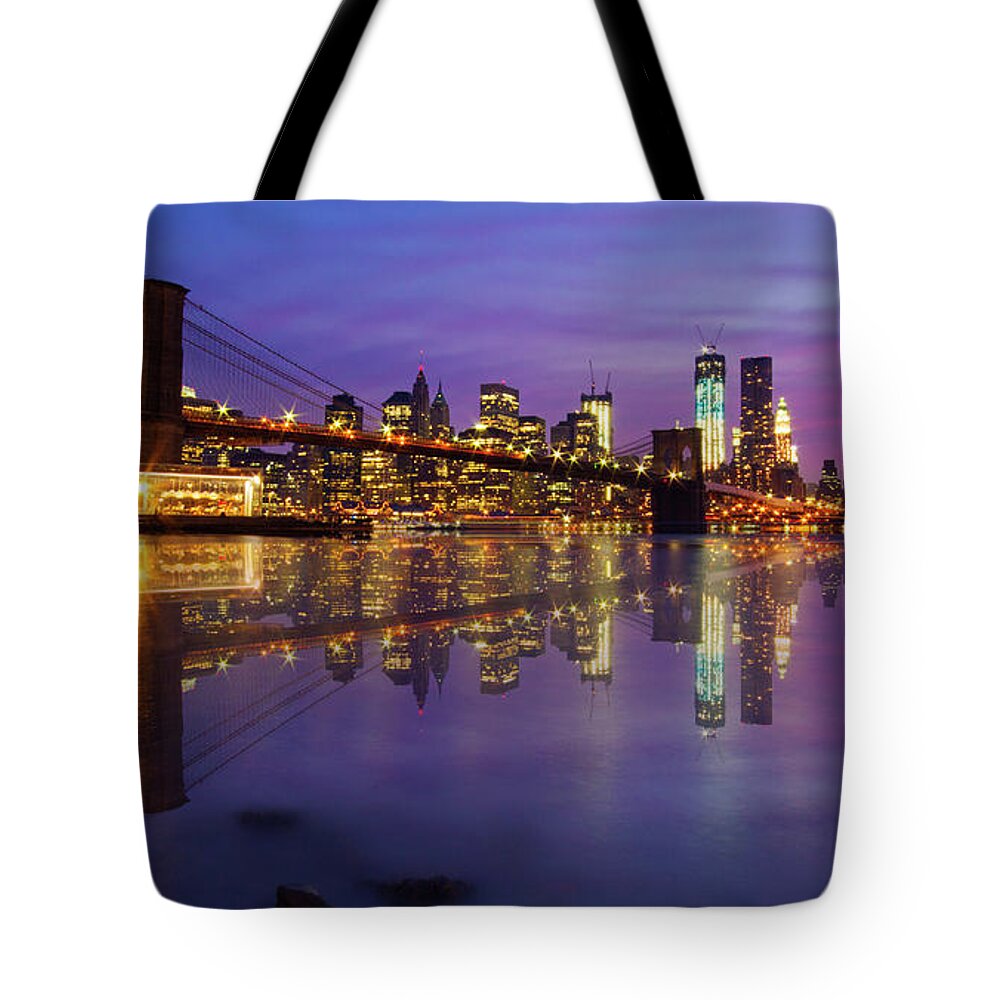 America Tote Bag featuring the photograph Manhattan Reflection by Mircea Costina Photography
