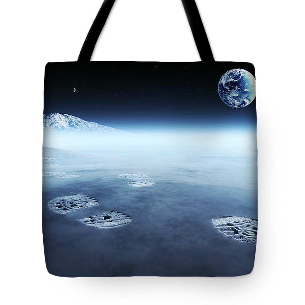 Footprints Tote Bag featuring the photograph Mankind exploring space by Johan Swanepoel