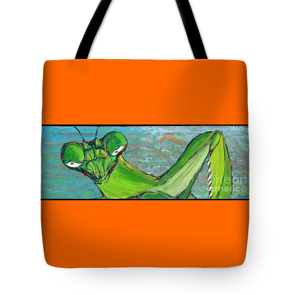 Mantis Tote Bag featuring the painting Mantis by Rebecca Weeks