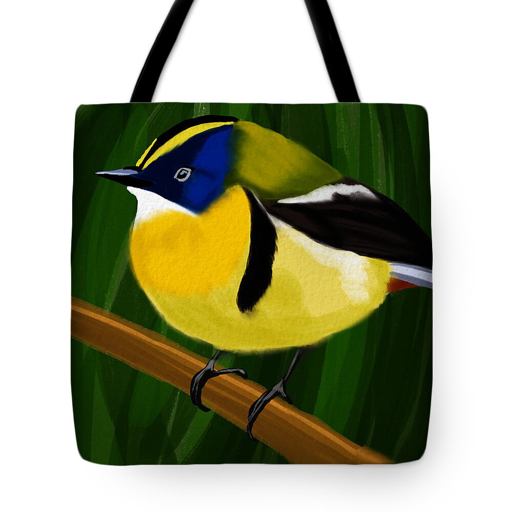 Birds Tote Bag featuring the digital art Many Colored Rush Tyrant by Michael Kallstrom