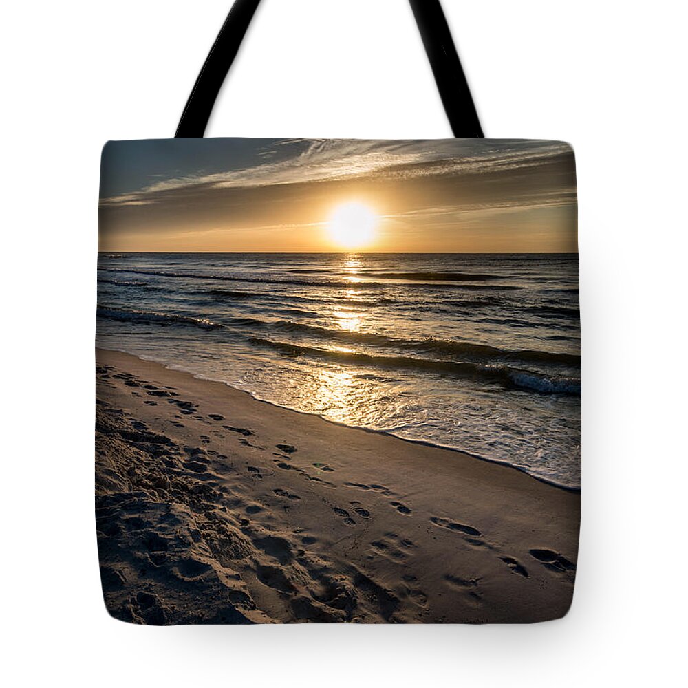 Alabama Tote Bag featuring the photograph Many Footprints on the Beach by Michael Thomas