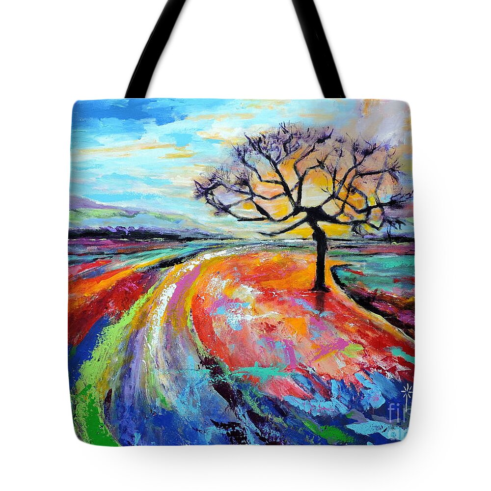 Contemporary Tote Bag featuring the painting Many Paths, One Destination by Jodie Marie Anne Richardson Traugott     aka jm-ART