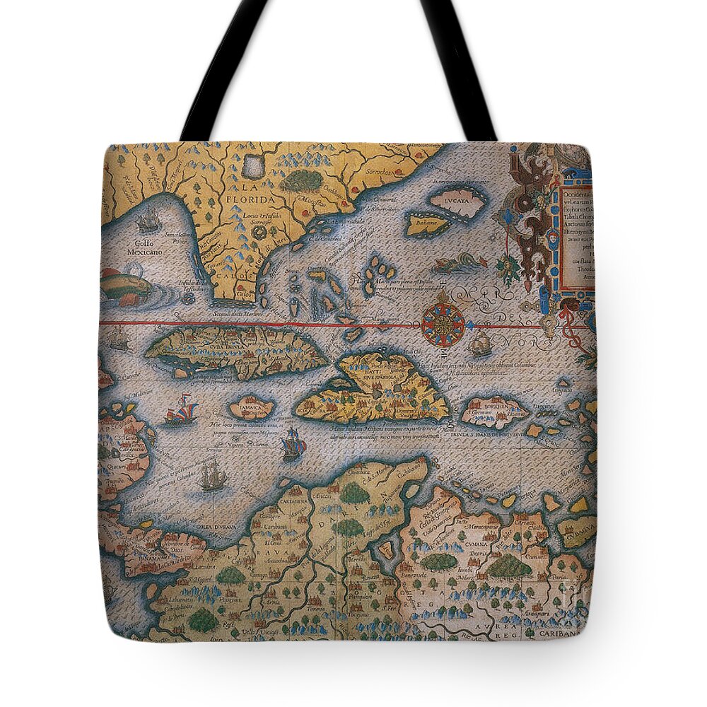 Map Tote Bag featuring the photograph Map Of Gulf Of Mexico And C by Photo Researchers