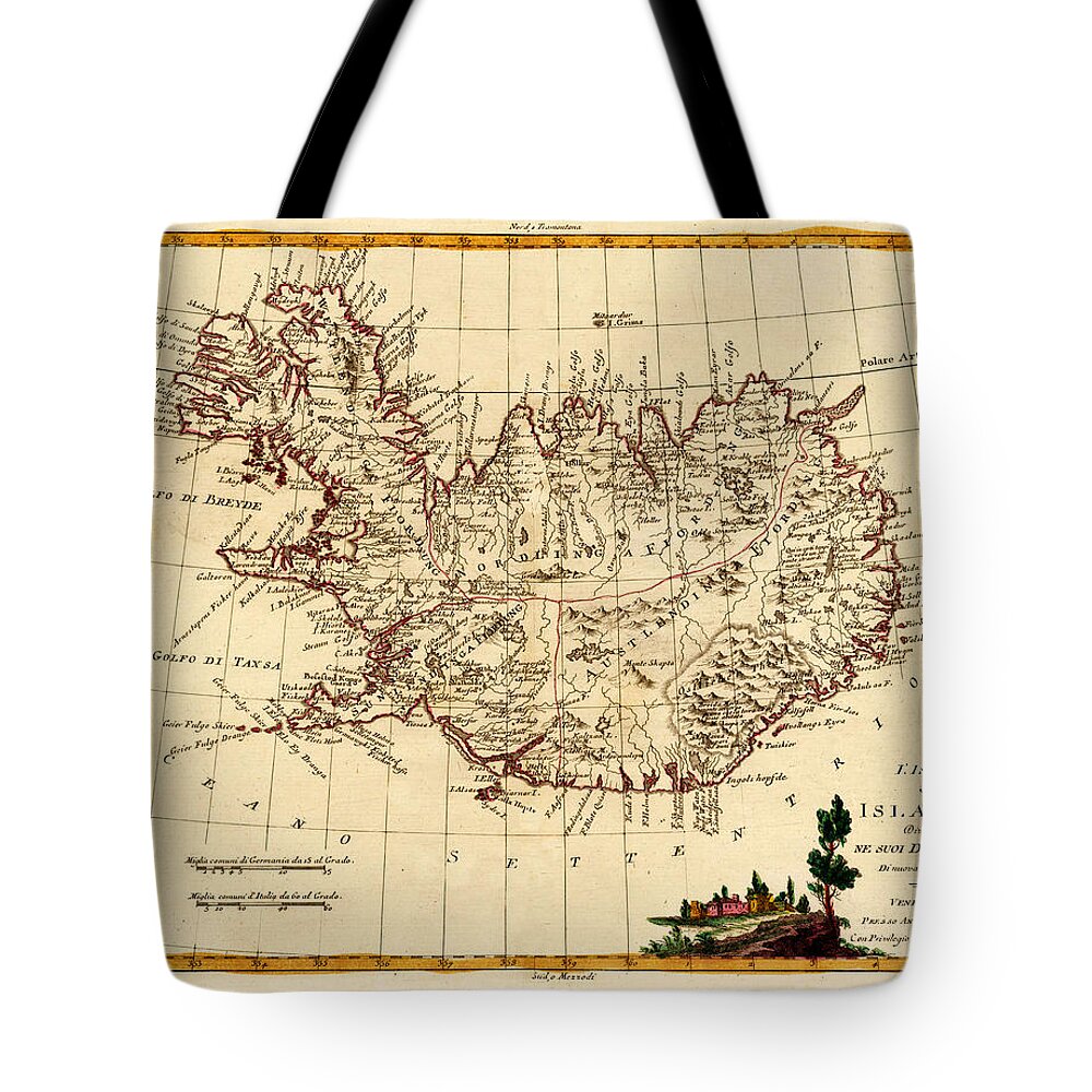 Map Of Iceland Tote Bag featuring the photograph Map Of Iceland 1791 by Andrew Fare