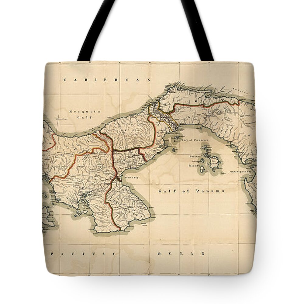 Panama Map Tote Bag featuring the drawing Map of Panama - Historical Map - Antique Map of Panama by Studio Grafiikka