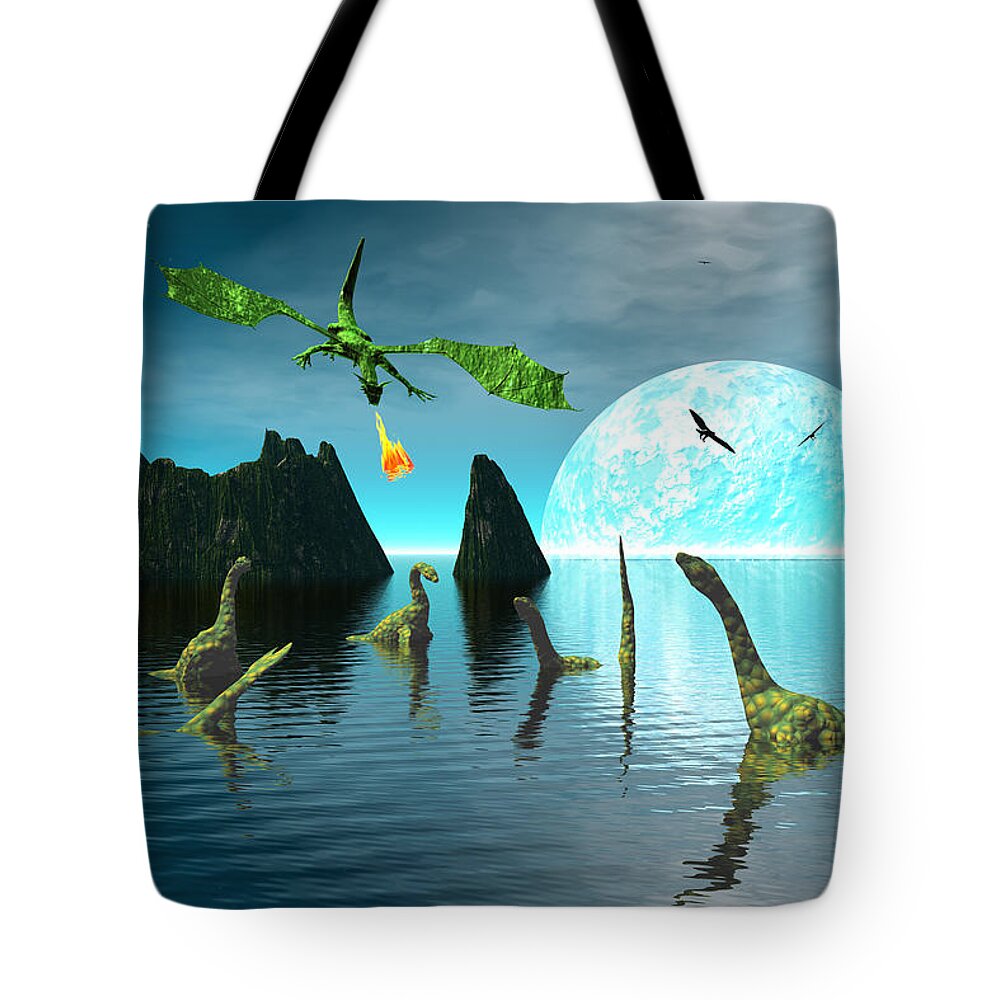 Bryce 3d Fantasy Dragon Monsters Scifi Tote Bag featuring the digital art Marauder by Claude McCoy