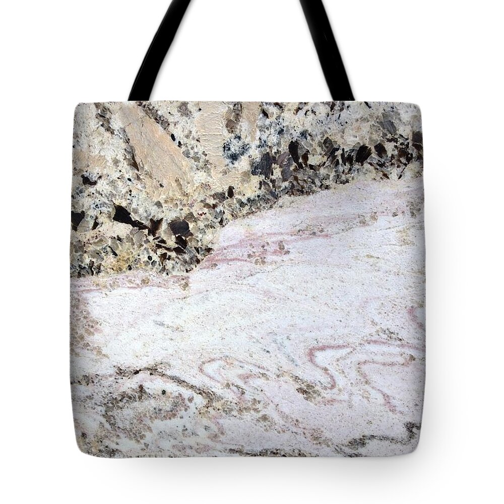 Marble Tote Bag featuring the photograph Marble black tan pink by Delynn Addams