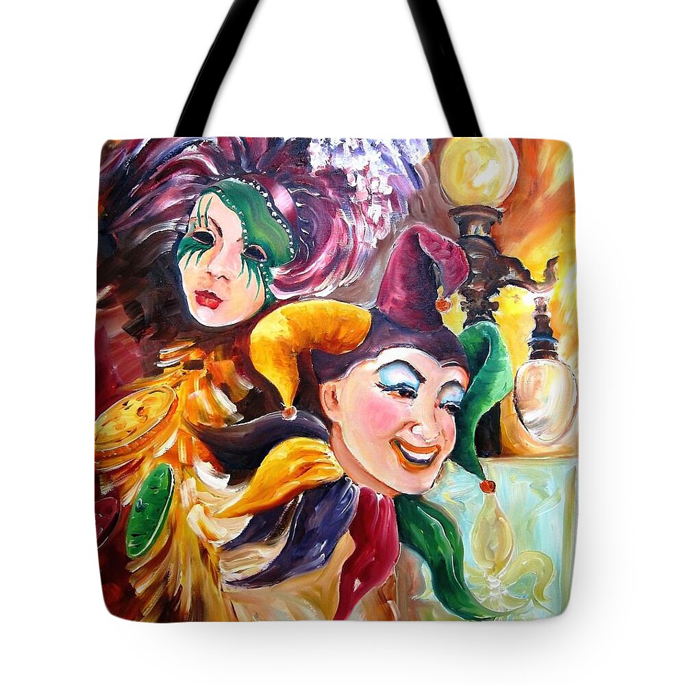 New Orleans Tote Bag featuring the painting Mardi Gras Images by Diane Millsap