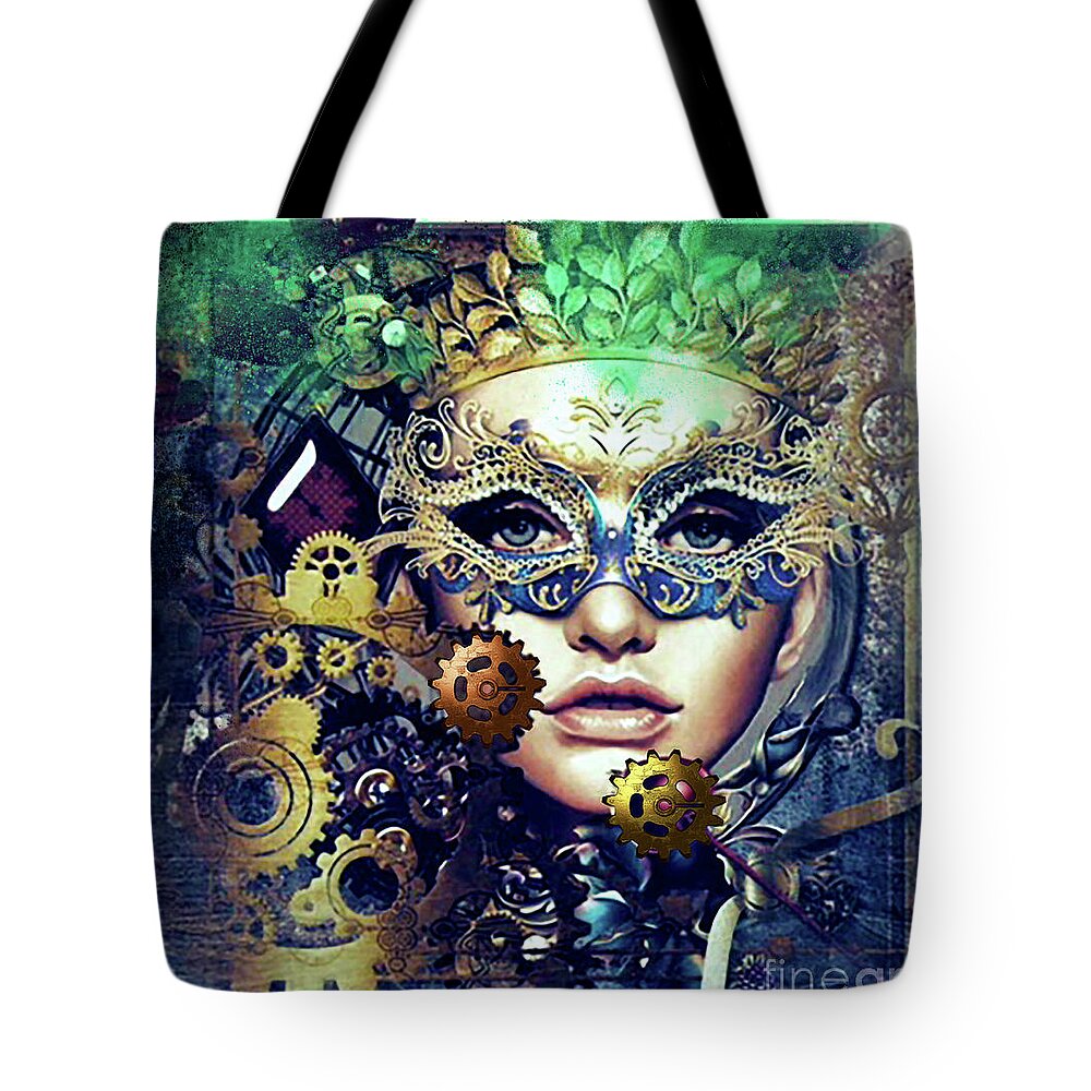 Surreal Tote Bag featuring the digital art Mardi Gras Mask by Kathy Kelly