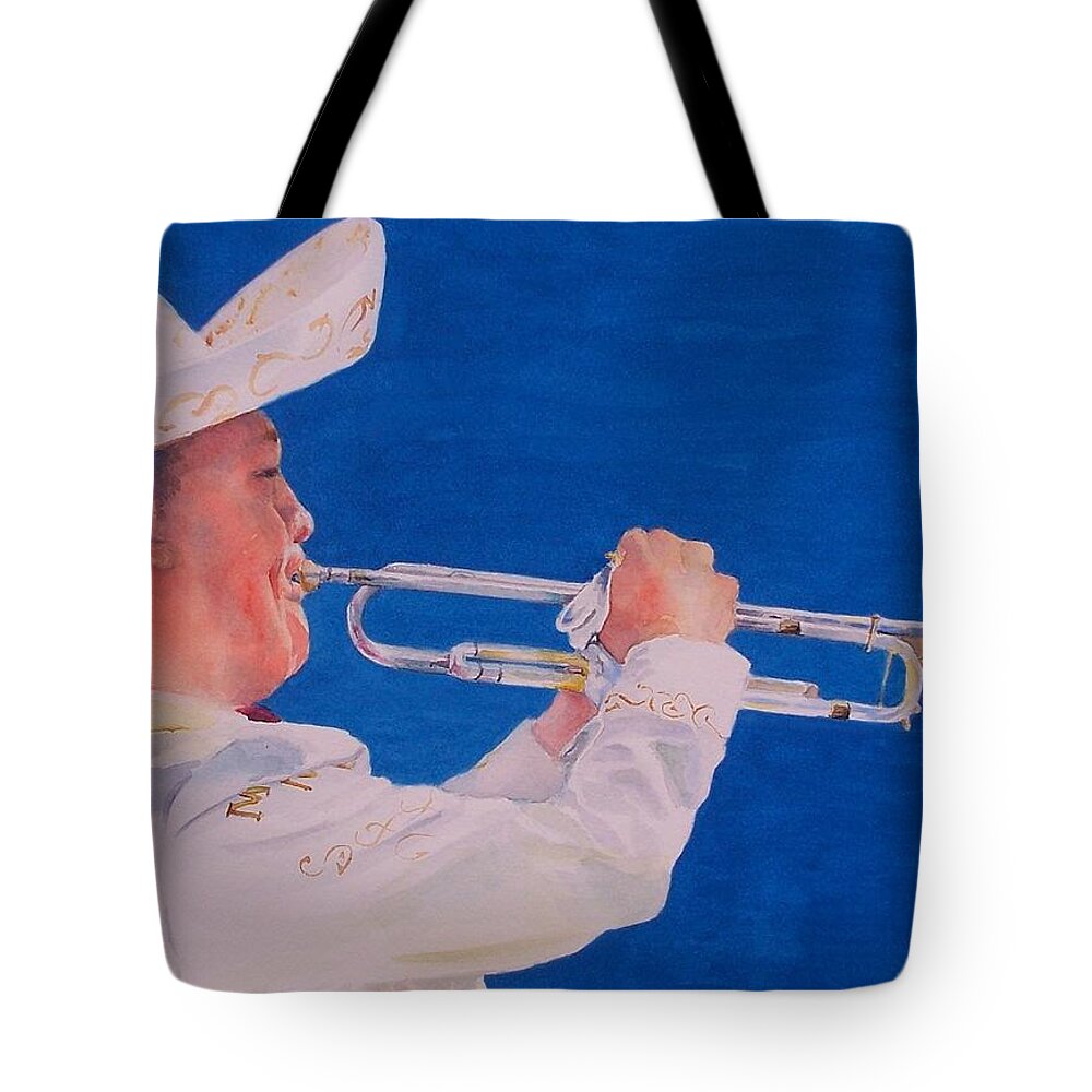 Mariachi Tote Bag featuring the painting Mariachi Trumpeter by Celene Terry