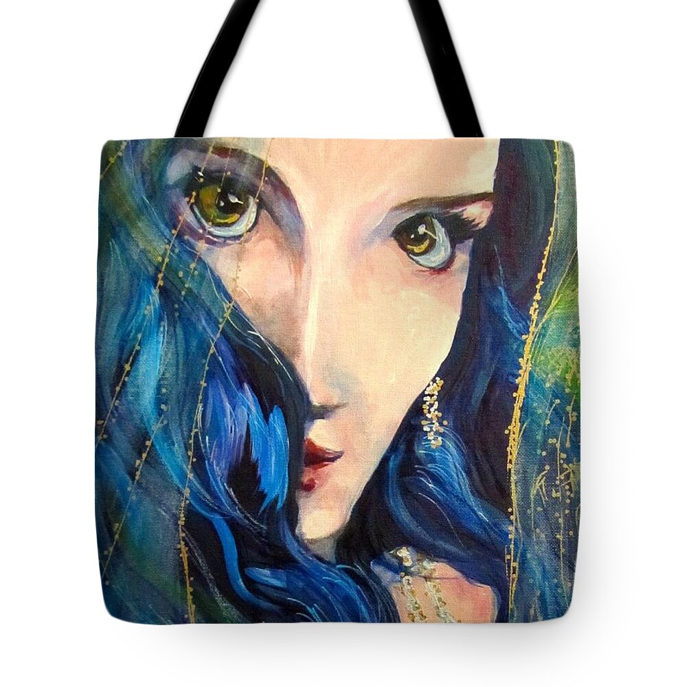 Portrait Tote Bag featuring the painting Mariah Blue by Barbara O'Toole