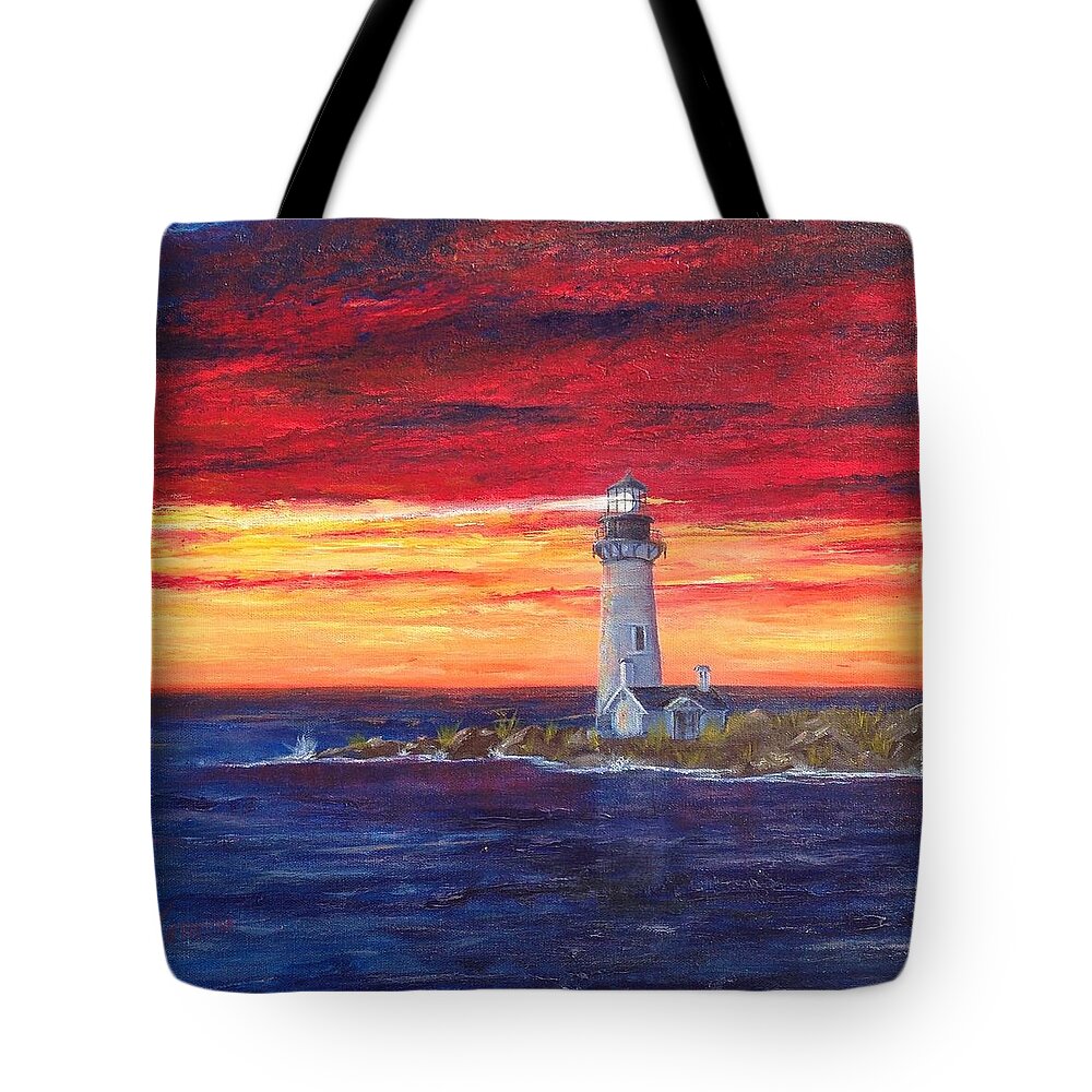 Lighthouse Tote Bag featuring the painting Marien's View by Teresa Fry