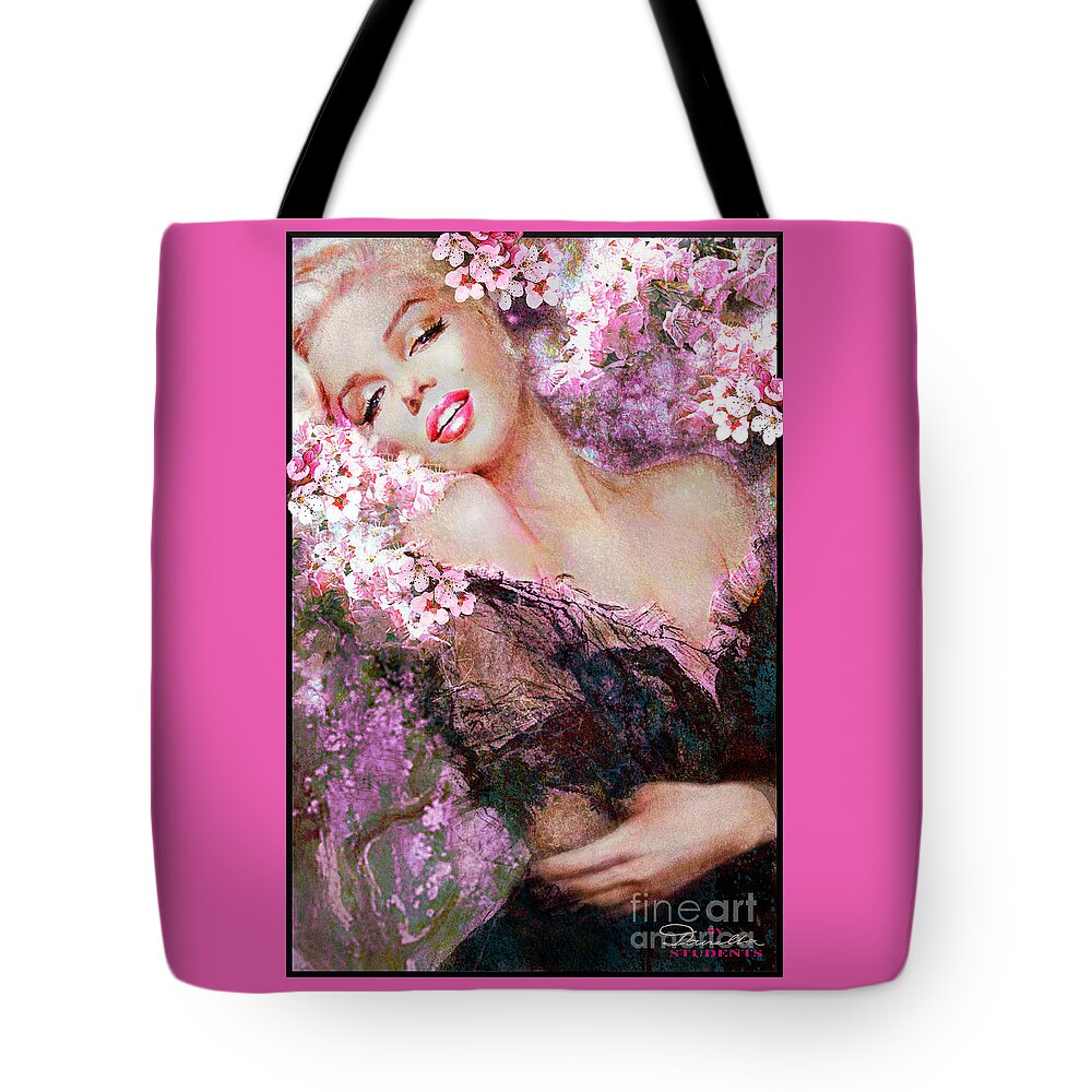 Theo Danella Tote Bag featuring the painting Marilyn Cherry Blossoms Pink by Theo Danella