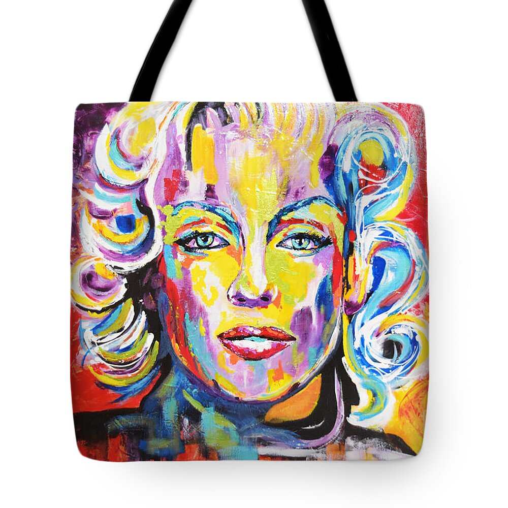 Marilyn Monroe Tote Bag featuring the painting MARILYN MONROE / Awesomeness by Kathleen Artist PRO
