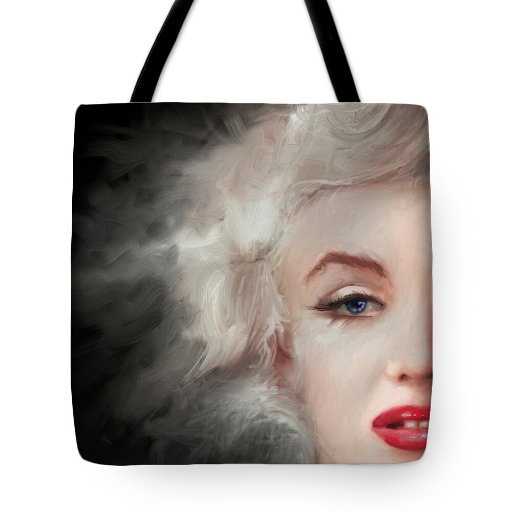 Marilyn Tote Bag featuring the mixed media Marilyn... Some like it hot by Mark Tonelli