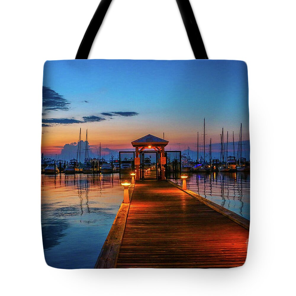 Marina Tote Bag featuring the photograph Marina Sunrise by Tom Claud