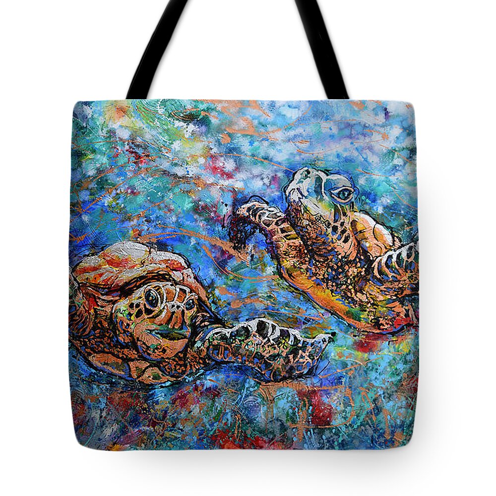 Marin Animals Tote Bag featuring the painting Marine Turtles by Jyotika Shroff