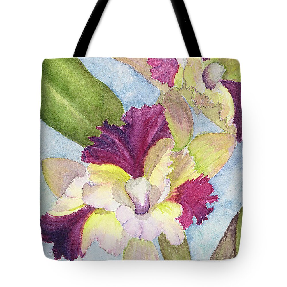 Orchid Tote Bag featuring the painting Colorful Cattleya Orchid by Lisa Debaets