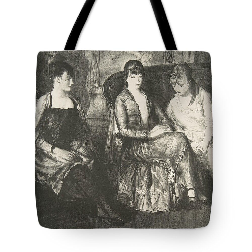 19th Century Art Tote Bag featuring the relief Marjorie, Emma and Elsie by George Bellows