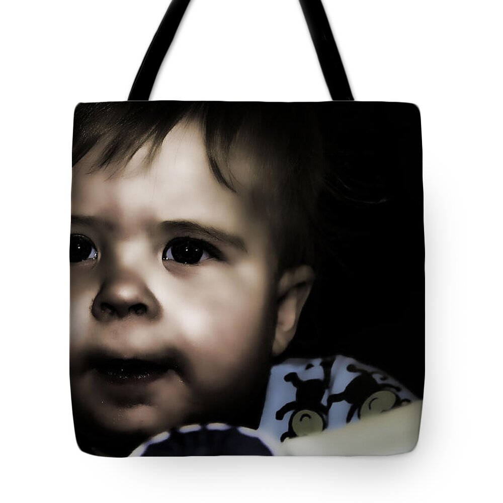 Kids Tote Bag featuring the photograph Mark In The Dark by Lawrence Christopher