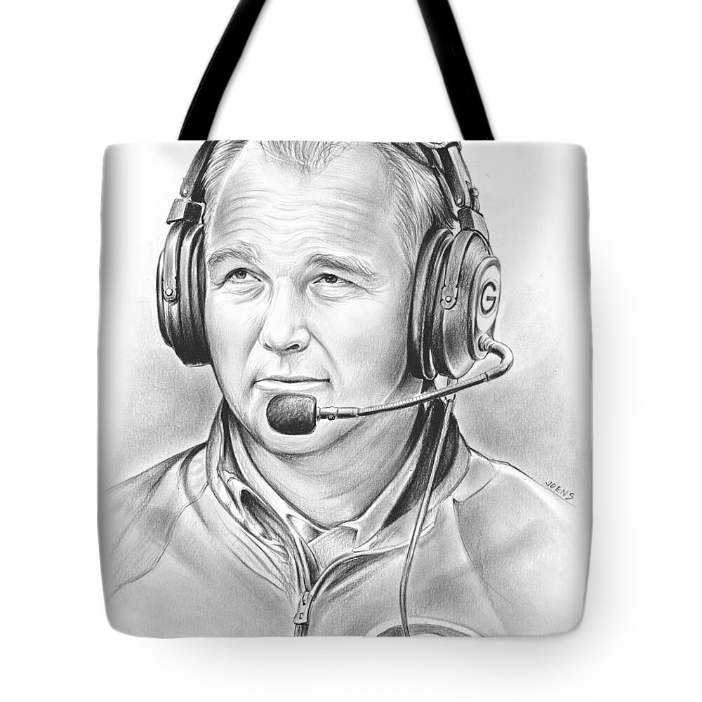 Football Tote Bag featuring the drawing Mark Richt by Greg Joens