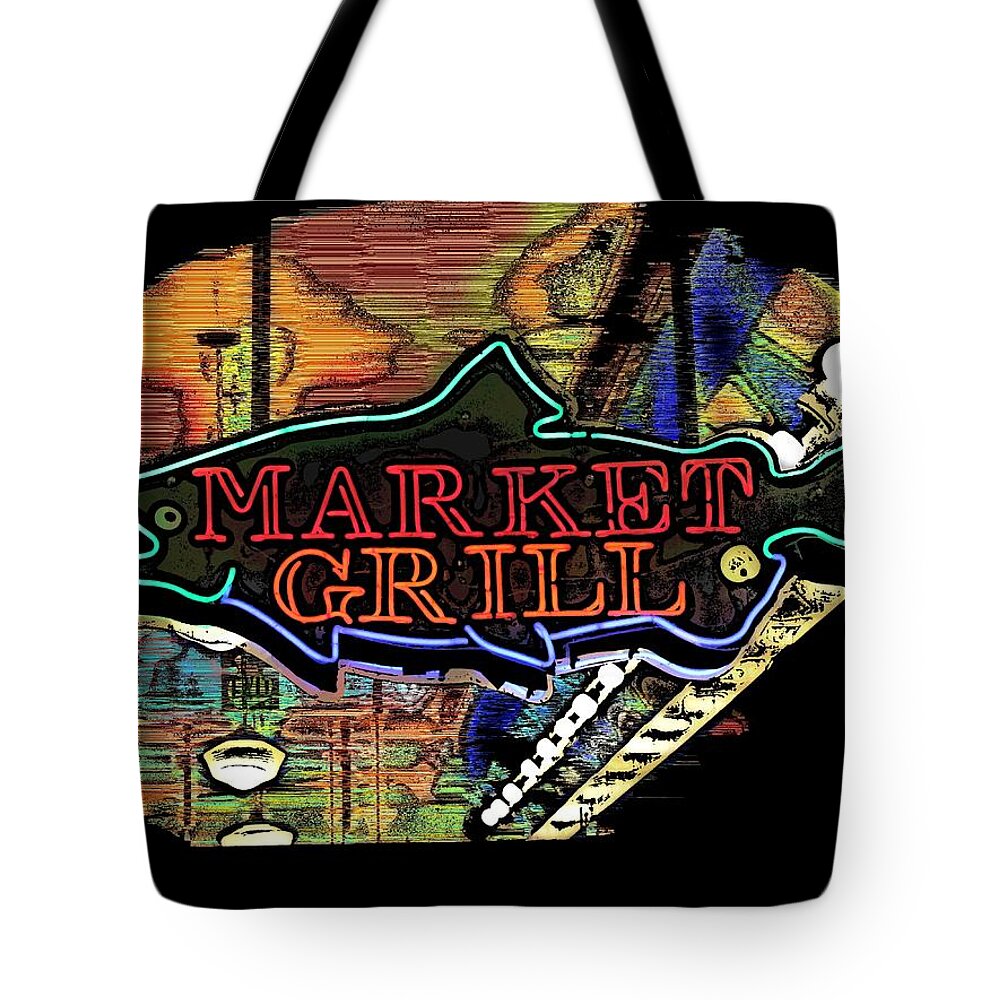 Market Tote Bag featuring the digital art Market Grill 2 by Tim Allen