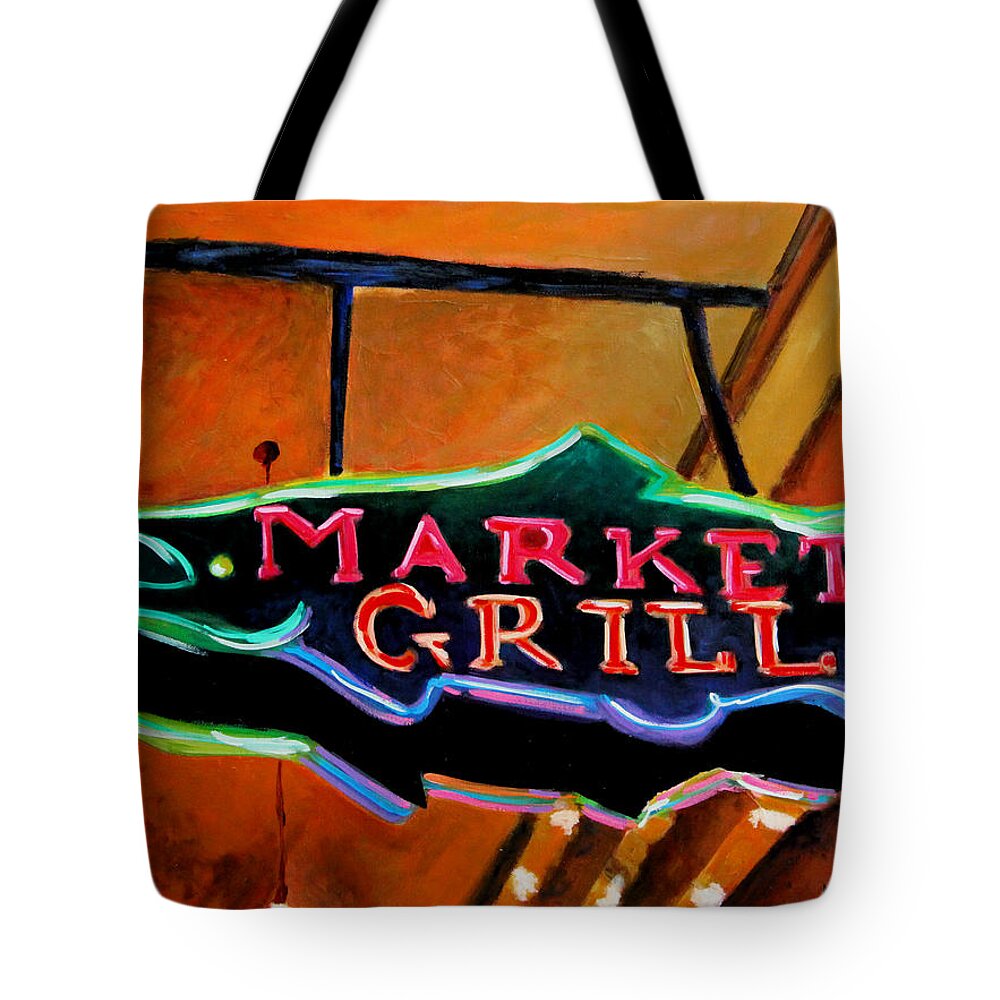 Market Tote Bag featuring the painting Market Grill by Marti Green