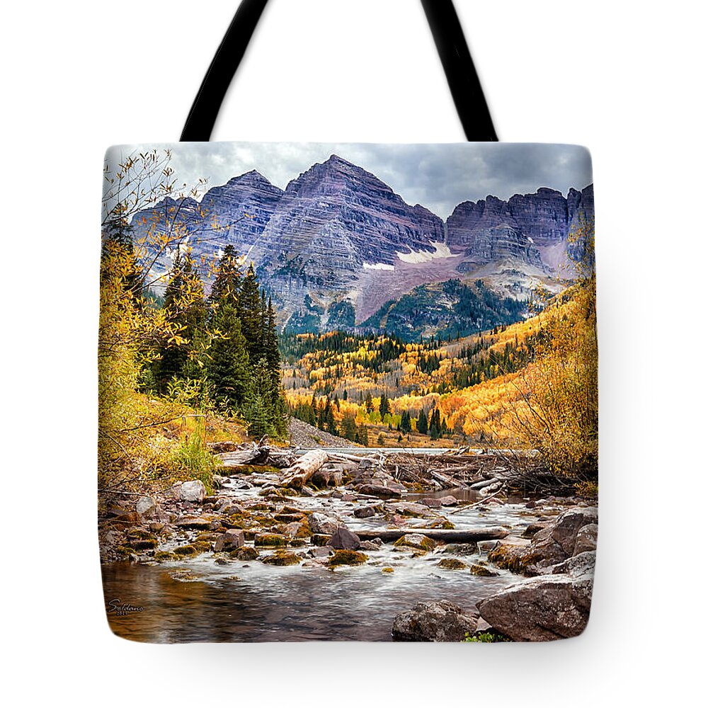 Maroon Bells Tote Bag featuring the photograph Maroon Bells and the Creek by David Soldano