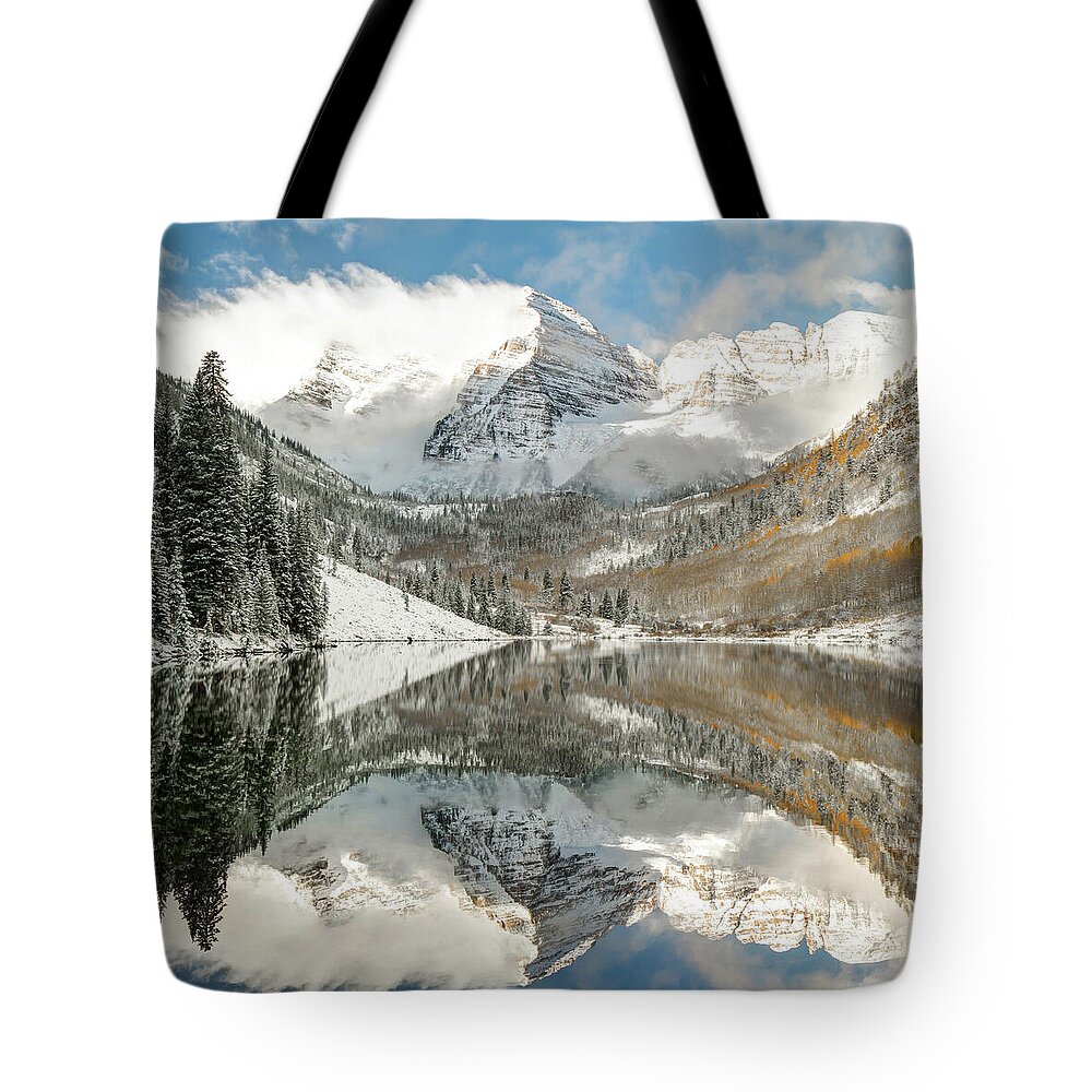 Maroon Bells Tote Bag featuring the photograph Maroon Bells - Aspen Colorado 1x1 by Gregory Ballos