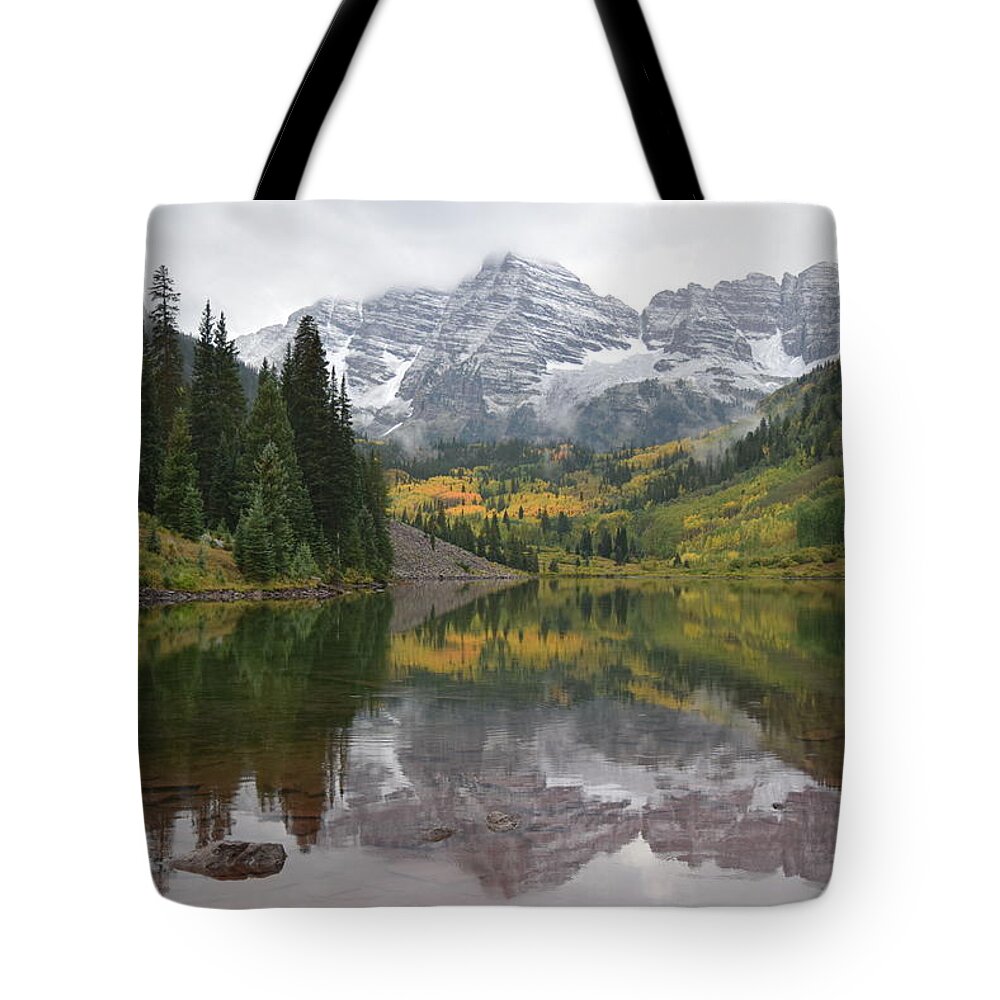 Lake Tote Bag featuring the photograph Maroon Bells Lake, Aspen CO by Margarethe Binkley