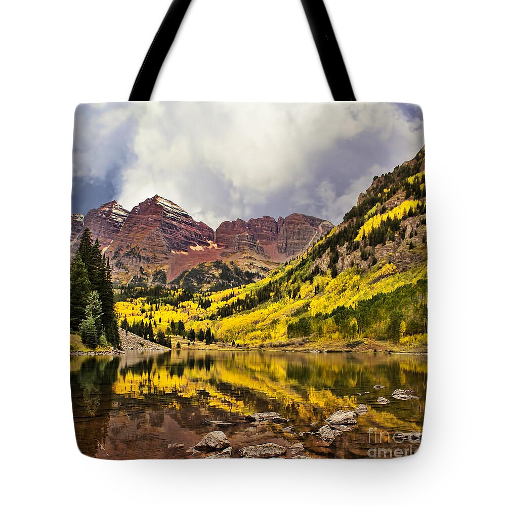 Colorado Tote Bag featuring the photograph Maroon Bells Lake by Steven Parker