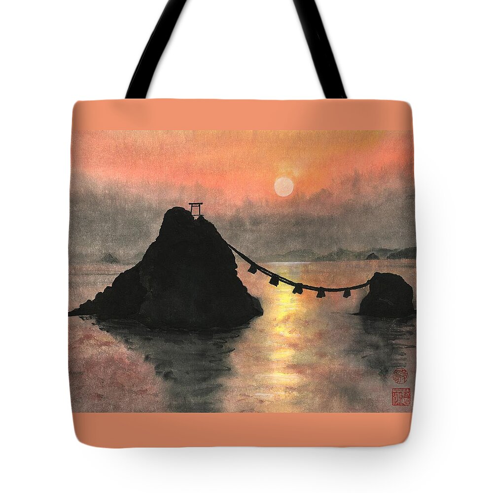Rocks Tote Bag featuring the painting Married Couple Rocks at Sunset by Terri Harris