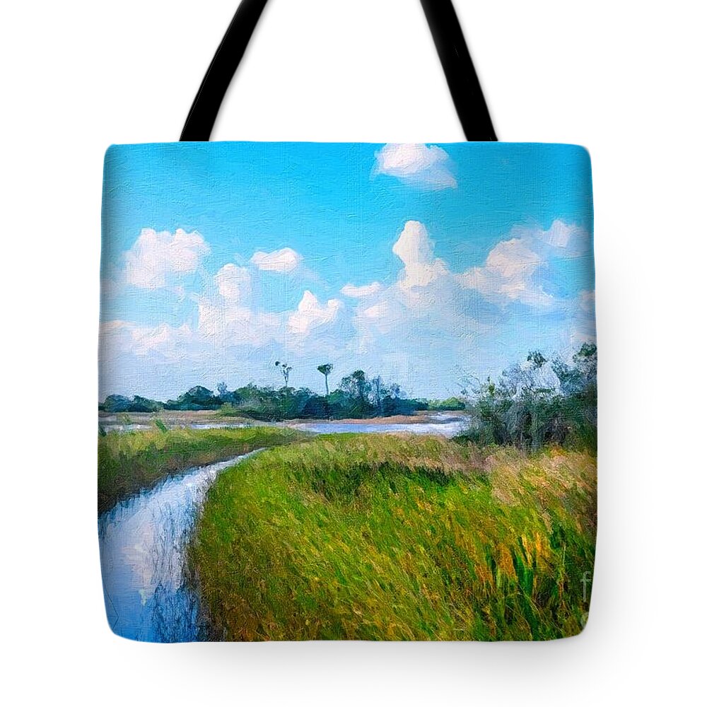 Marsh Tote Bag featuring the painting Marsh Trail by Tammy Lee Bradley