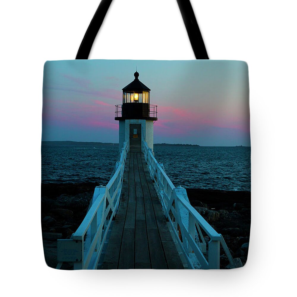 Marshall Point Lighthouse Tote Bag featuring the photograph Marshall Point Lighthouse at Sunset by Diane Diederich