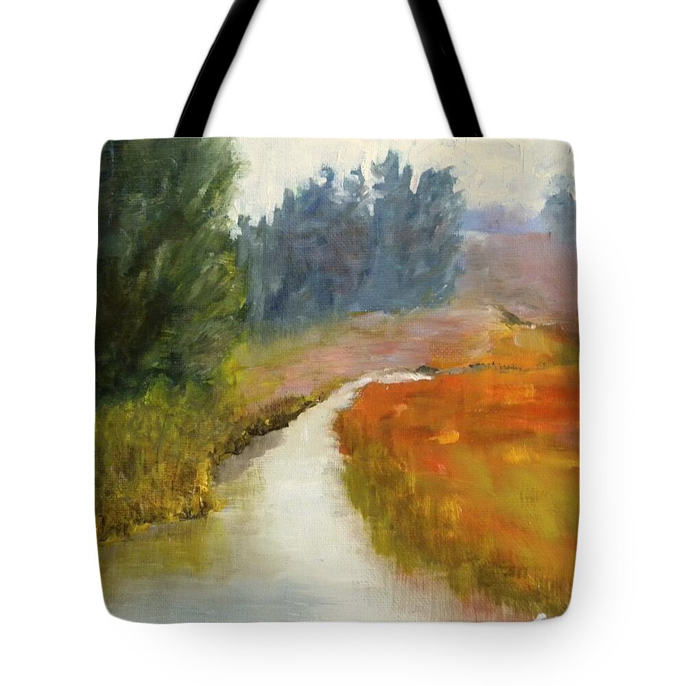 Landscape Water Country Woods Wetland Grasses Stream Tote Bag featuring the painting Marshes Of New England by Scott W White