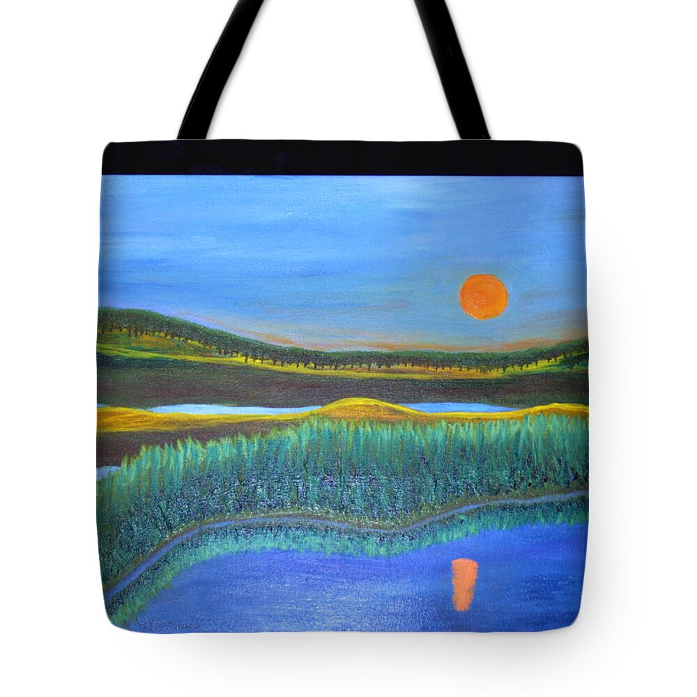Landscape Tote Bag featuring the painting Marshlands by Jean Wolfrum