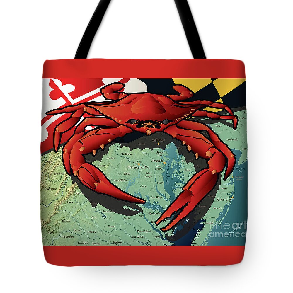 Crab Tote Bag featuring the digital art Maryland Red Crab by Joe Barsin
