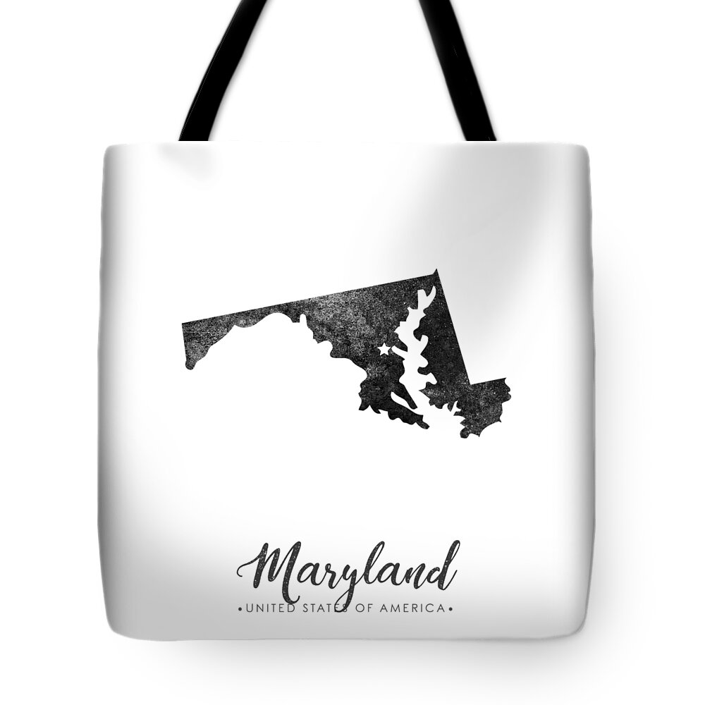 Maryland Tote Bag featuring the mixed media Maryland State Map Art - Grunge Silhouette by Studio Grafiikka