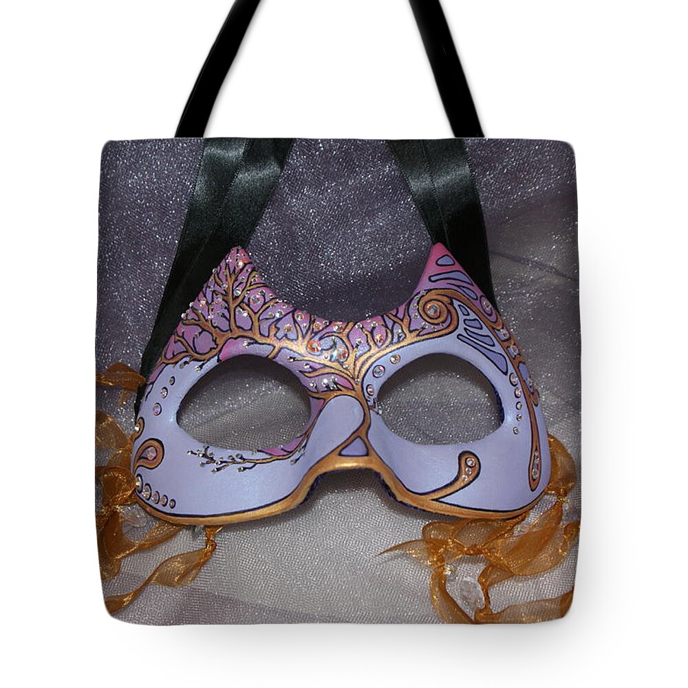 Mask Tote Bag featuring the sculpture Mask 2 by Judy Henninger