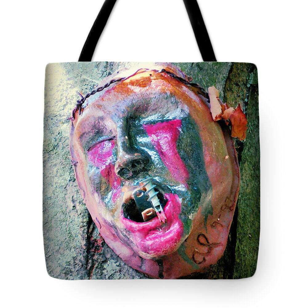 Mask Attached To Trunk Tote Bag featuring the painting Mask attached to trunk 1 by Jeelan Clark