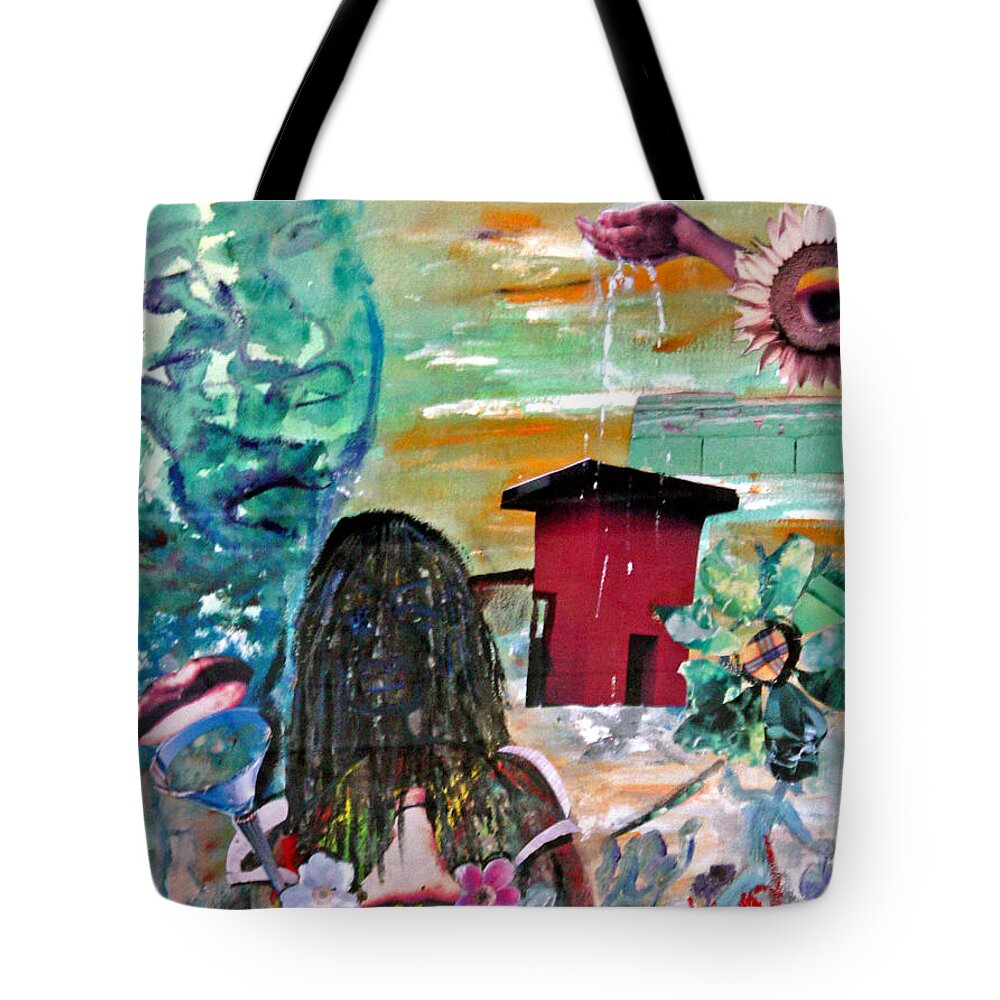 Water Tote Bag featuring the painting Masks of Life by Peggy Blood