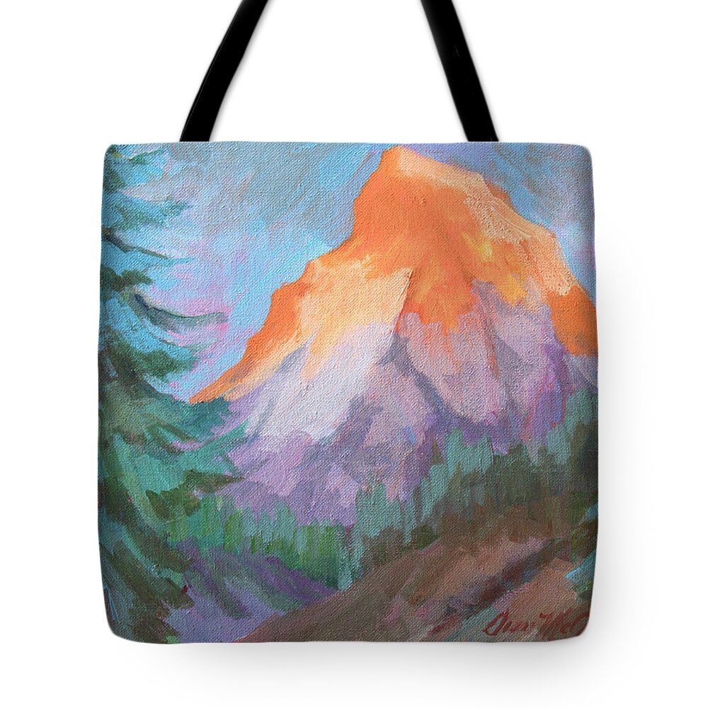 Matterhorn Tote Bag featuring the painting Matterhorn Sunrise by Diane McClary