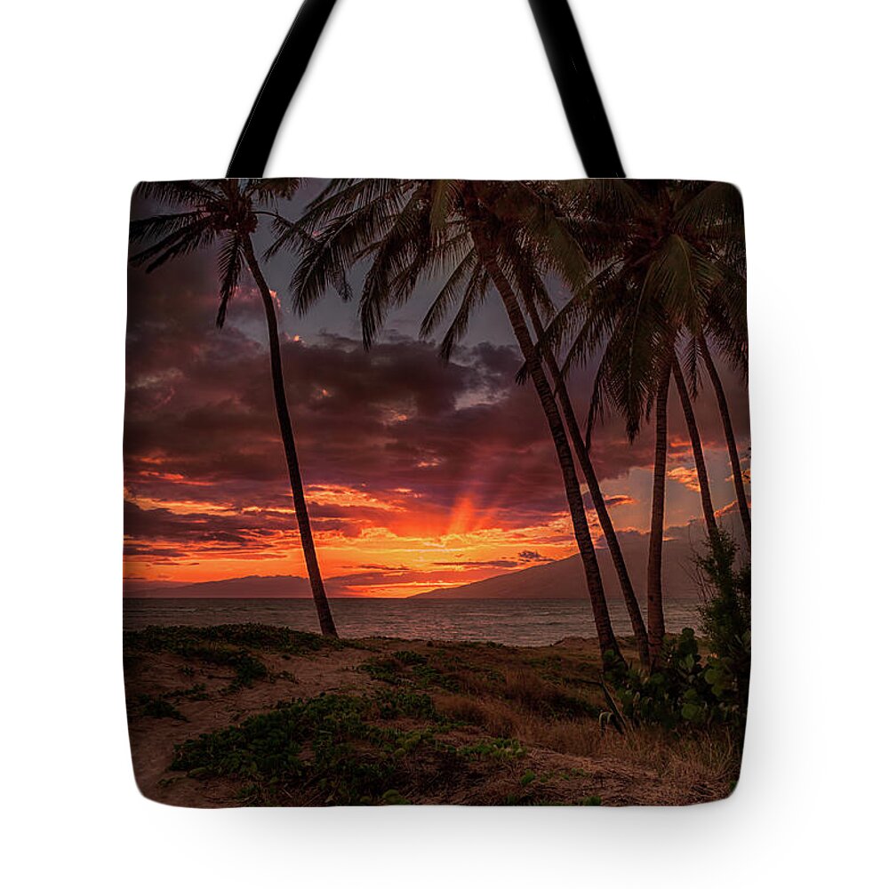 Sunset Tote Bag featuring the photograph Maui Sunset 1 by Susan Rissi Tregoning