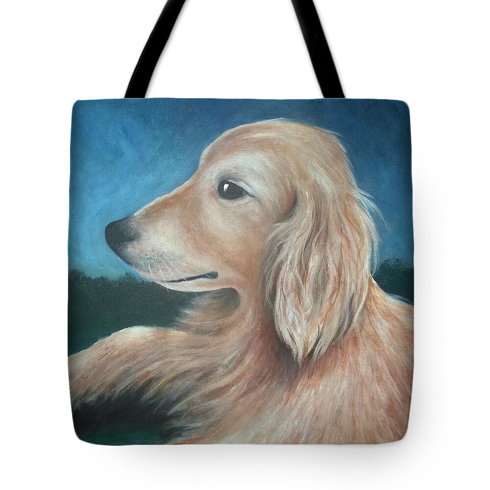 Dog Tote Bag featuring the painting Max- Portrait of a Golden Retriever by Nancy Mueller
