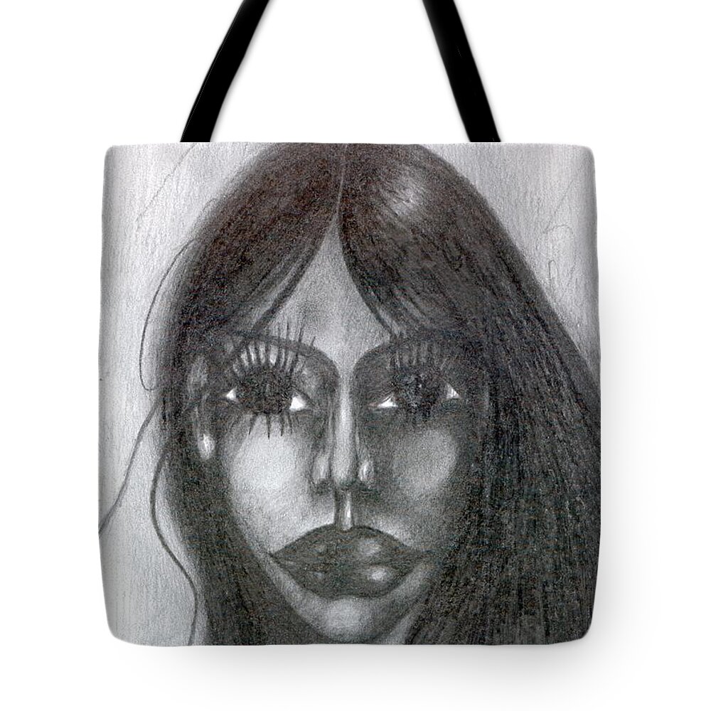 Psychedelic Tote Bag featuring the drawing Maya by Wojtek Kowalski