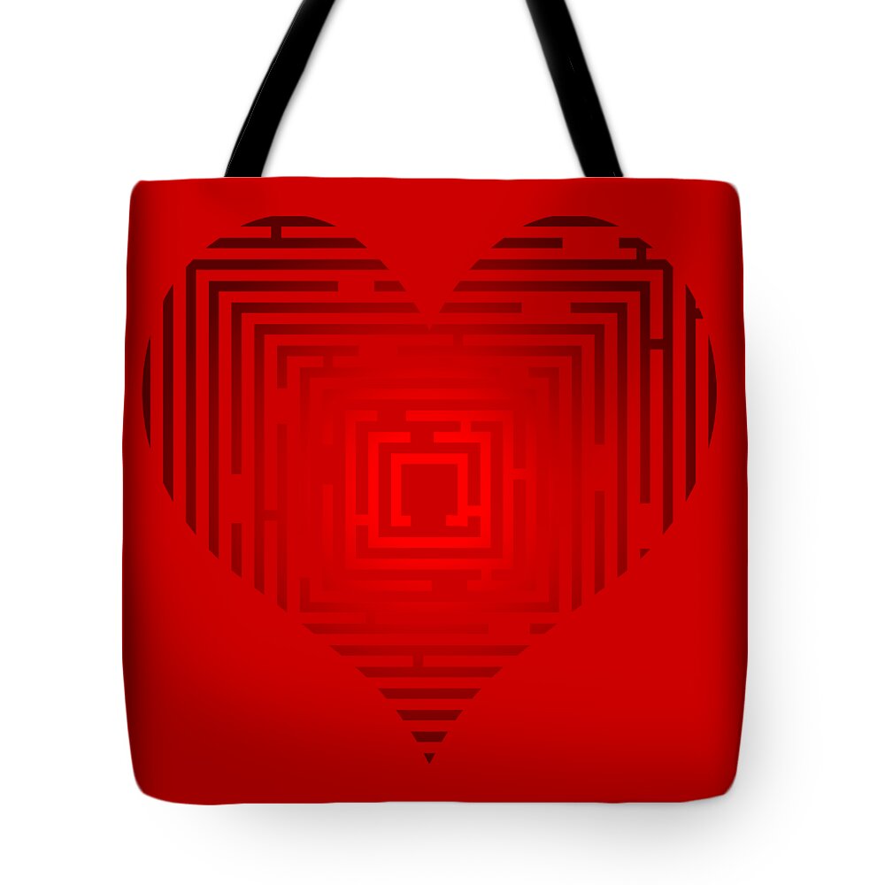 Heart Tote Bag featuring the digital art Maze in the heart by Michal Boubin