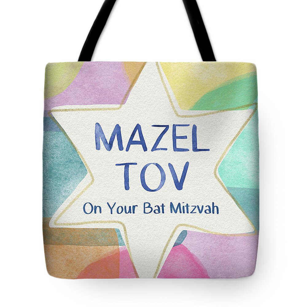 Jewish Tote Bag featuring the painting Mazel Tov On Your Bat Mitzvah- Art by Linda Woods by Linda Woods