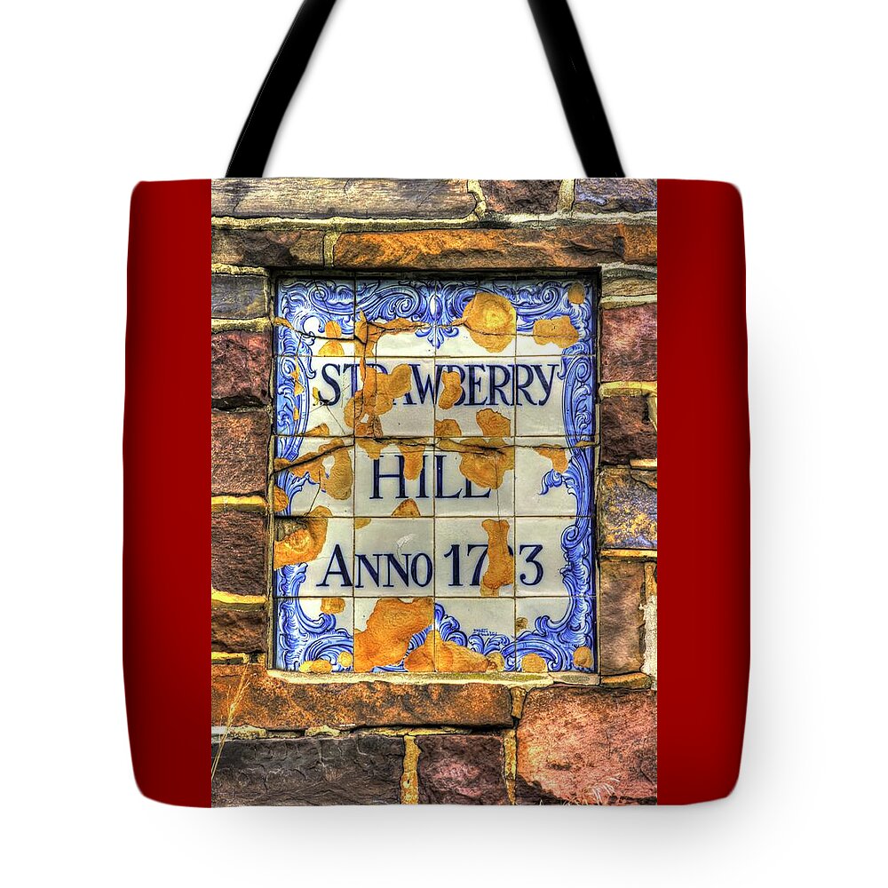 Strawberry Hill Tote Bag featuring the photograph MD Country Roads - Date Stone at Entrance to Strawberry Hill - Near Creagerstown, Frederick County by Michael Mazaika
