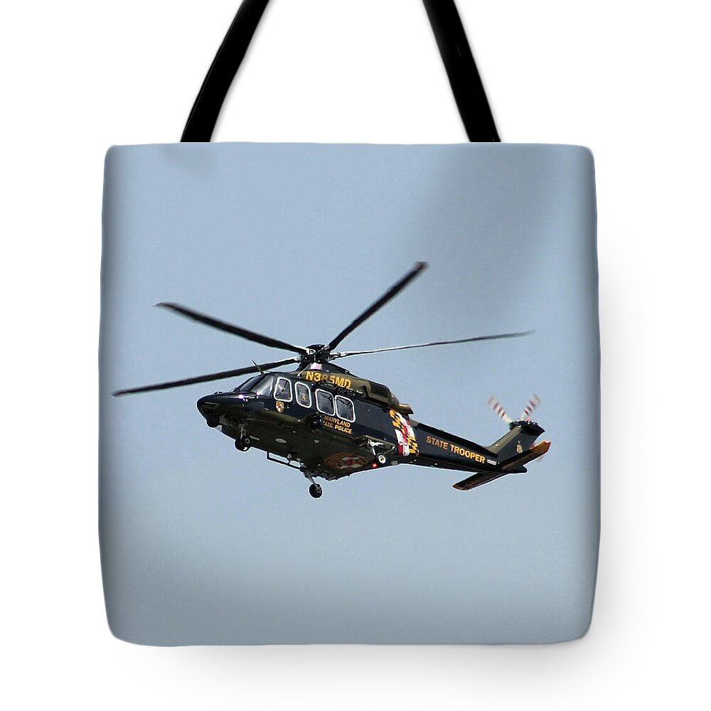 Helicopter Tote Bag featuring the photograph MD State Police Helicopter by Robert Banach